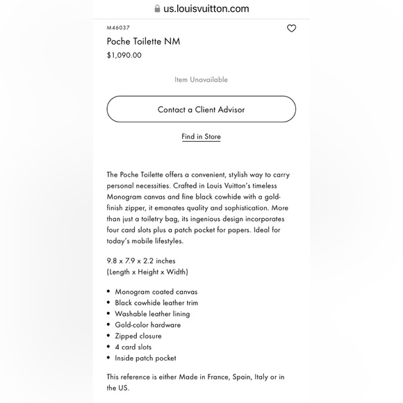 NWT AUTHENTIC LOUIS VUITTON POCHE TOILETTE NM - M46037 - Picture 15 of 15